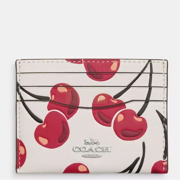Coach Slim Id Card Case With Cherry Print Bag Wallet Purse - Picture 7 of 7